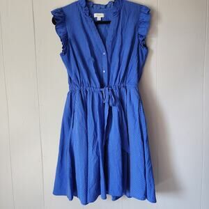 On 34th Street Cottagecore Blue Striped Ruffle Cottage Prairie-chic Dress Medium